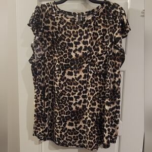 Chic Animal Print Ruffle Sleeve Blouse